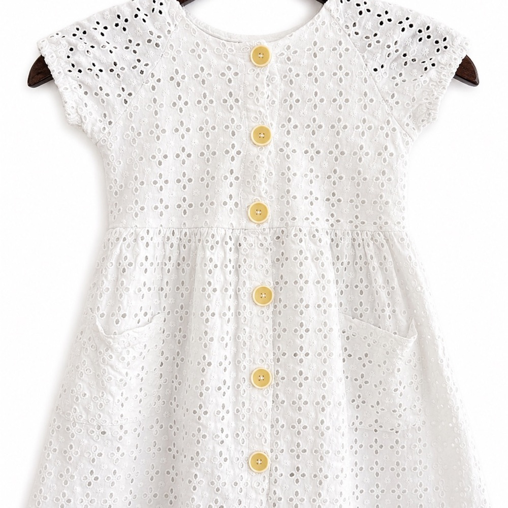 Zara White Eyelet Button Up Dress
